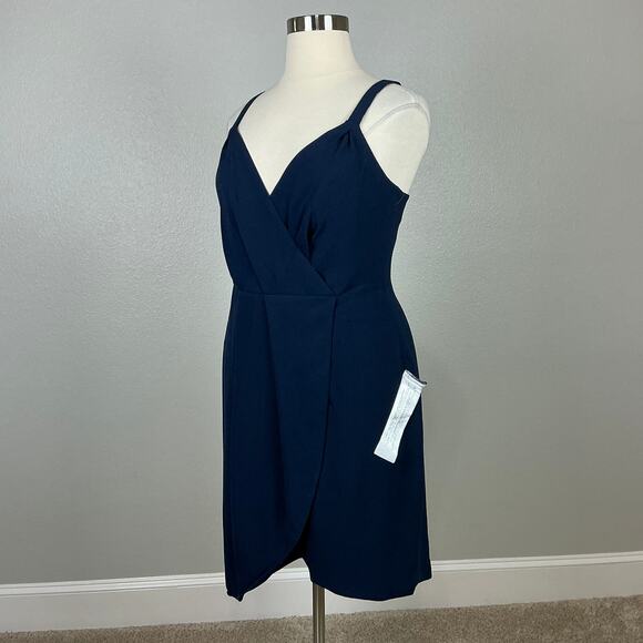 Dress the Population Women's Cocktail Dress Size 1X Navy Blue Sheath Wrap Mini - Picture 5 of 13